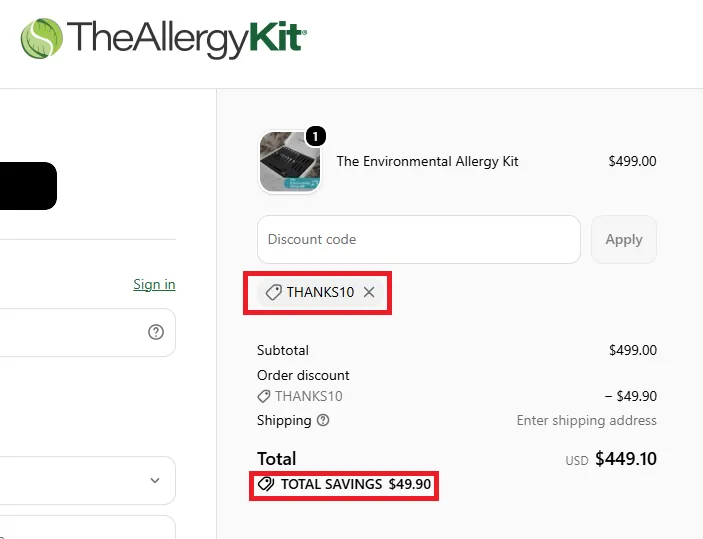 Theallergykit 10% off coupon